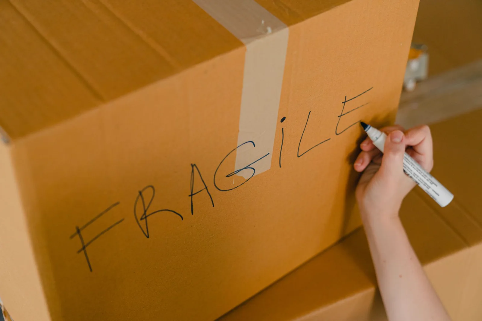 Commercial Moving: Boxes labeled by department and desk
